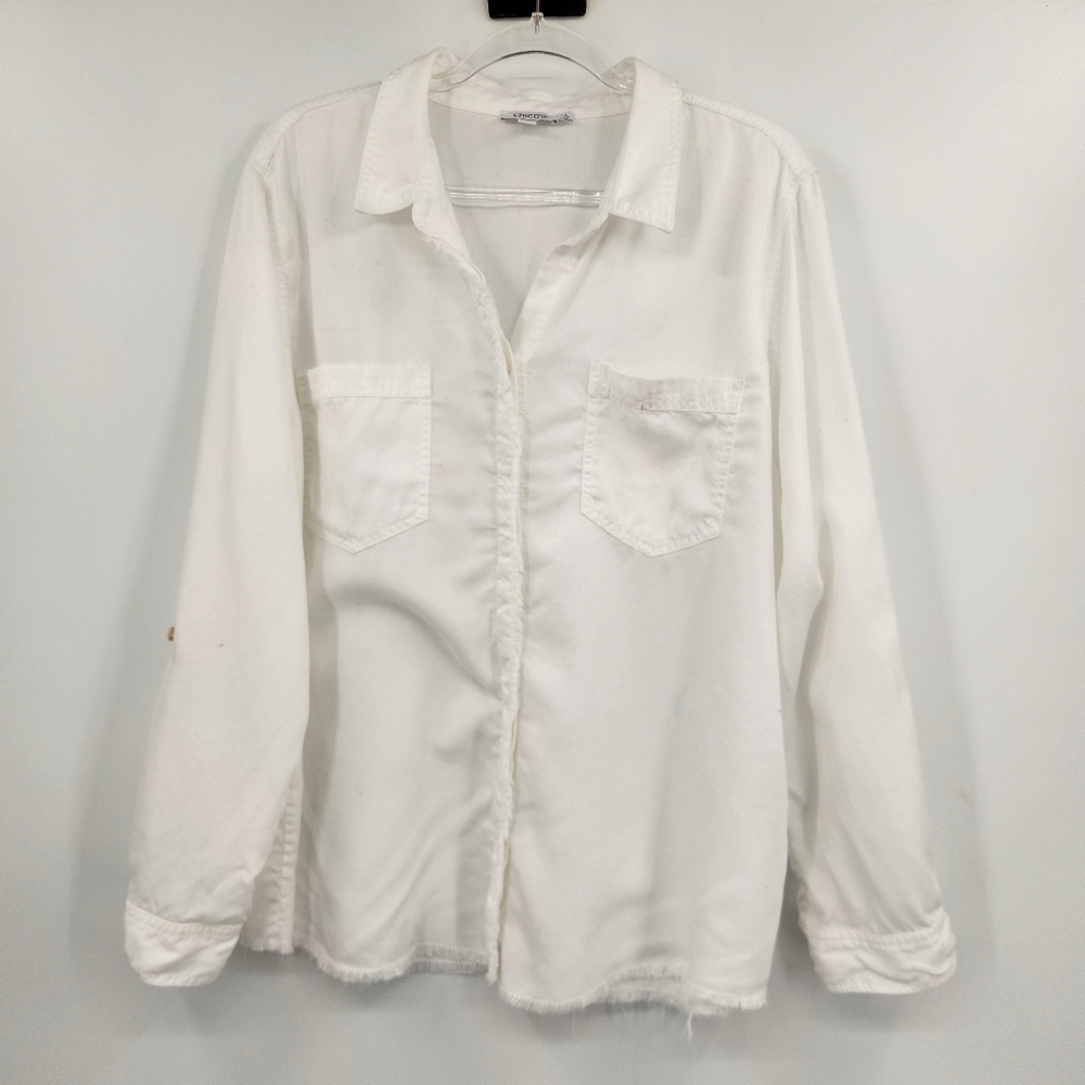 Chicos 4 Long Sleeve Button Front Shirt Womens Size XXL White